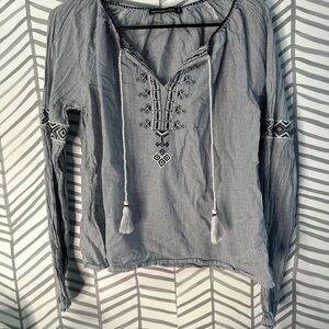 Abercrombie & Fitch Blue and White Embroidered Blouse